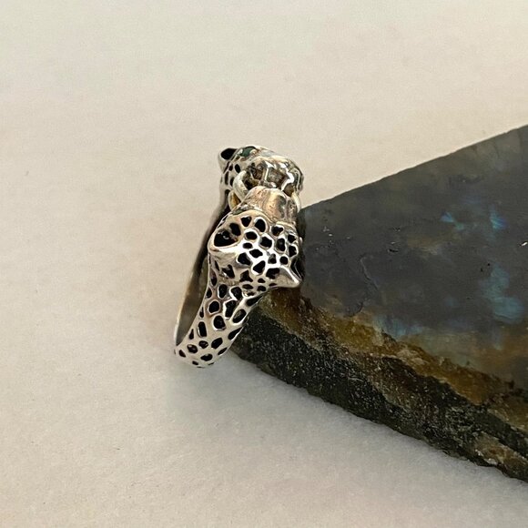 Sterling Silver 925 JED Joseph Demarco Emerald Panther Cheetah Band Ring Sz 7 - Picture 15 of 16